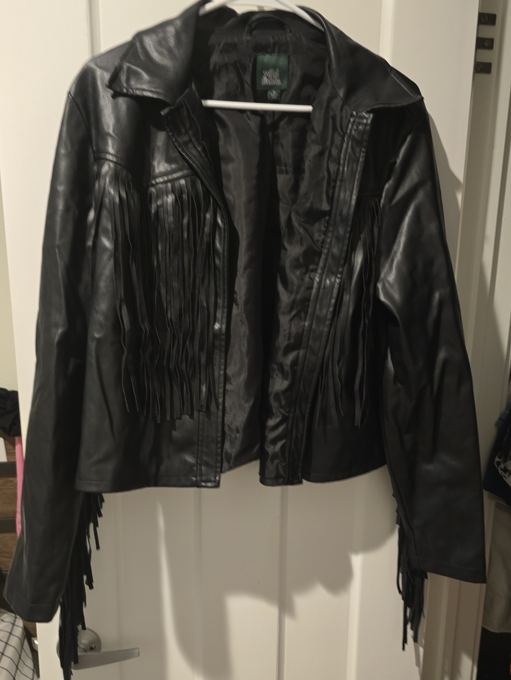 Woolrich Black Faux Leather Fringe Jacket
